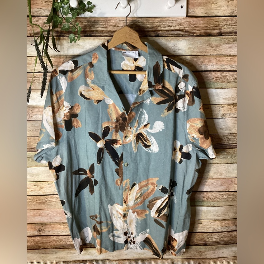 Men’s Hawaiian Shirt ASOS Design Brown Floral Button Down